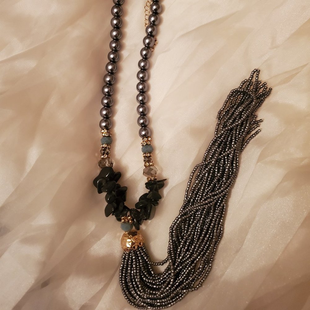 Grey and Blue necklace with clear beads